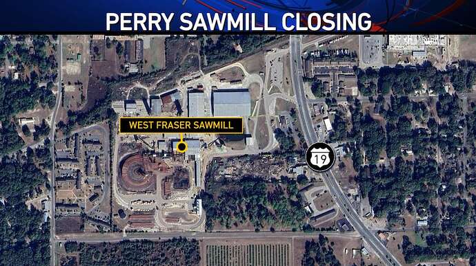 A map showing the West Fraser Perry, FL Sawmill
