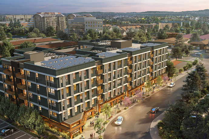 Rendering of mass timber multifamily building