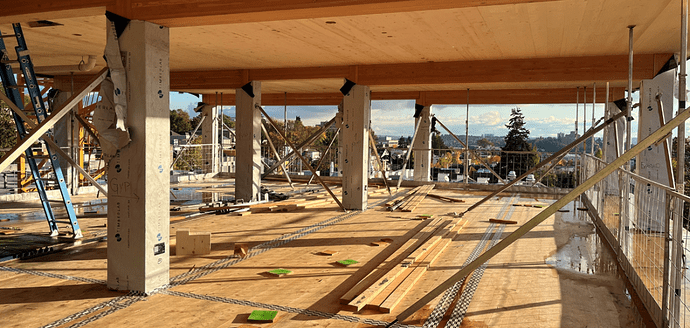 Photo of a construction site of a multifamily building using mass timber