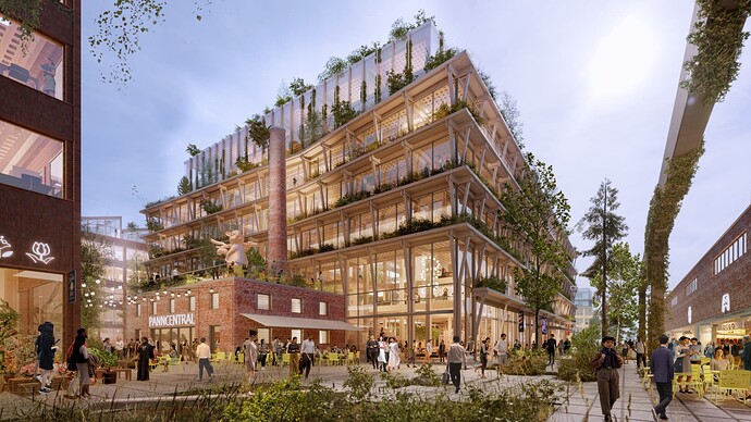A computer-generated image of Sickla, a 'wood city' in Stockholm, Sweden.