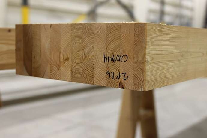 A close-up on a piece of glue-laminated timber.