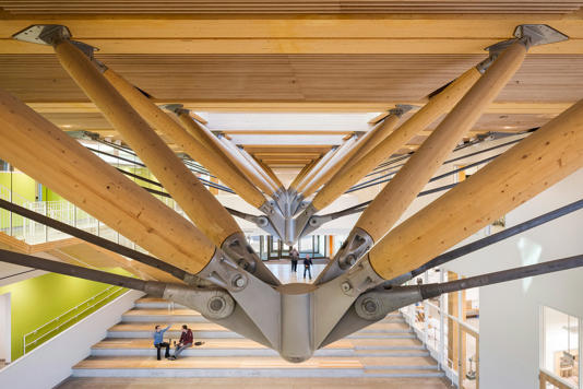 Leedham believes timber, steel and concrete all have roles in the future of architecture. Photo is of John W Olver Design Building in Massachusetts by Albert Vecerka/Esto