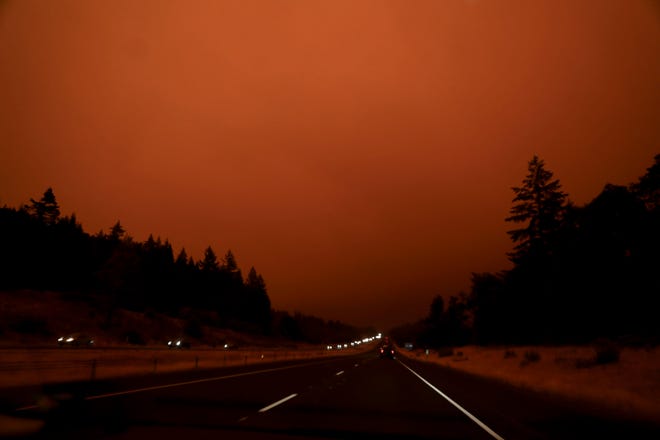 Smoke on Highway 22 eastbound near Aumsville from multiple wildfires in early September 2020.