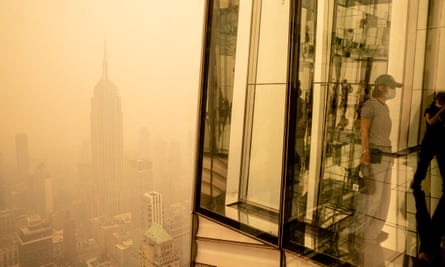 Smoke from Canadian wildfires turned the skies orange in US cities, including New York, seen here on 7 June.|445x267.178