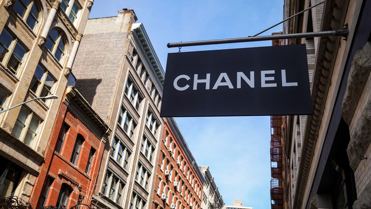 A Chanel sign is pictured outside of its retail store