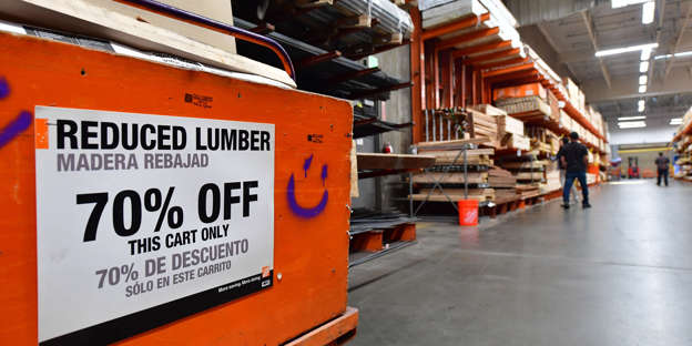 A batch of planks on sale at a Home Depot store in May 2022. FREDERIC J. BROWN/AFP via Getty Images