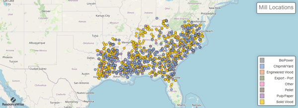 Graphic summary of US Southeast mill locations.