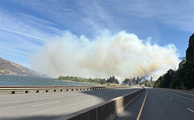 The Rowena Fire closed I-84 eastbound between mileposts 64 and 82.